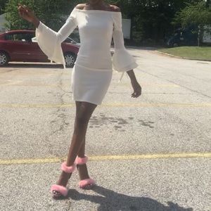 Off the shoulder fitted white dress